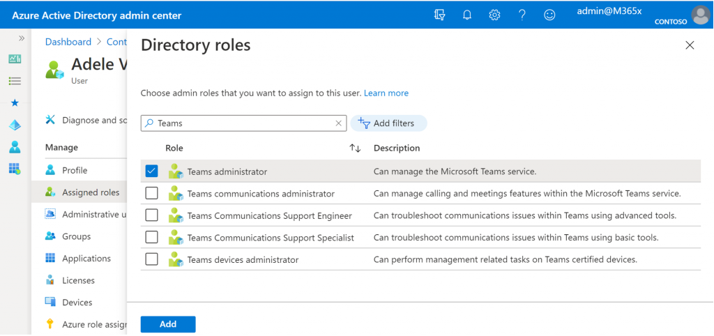   在Azure Active Directory  管理中心分配 Teams 管理员角色  