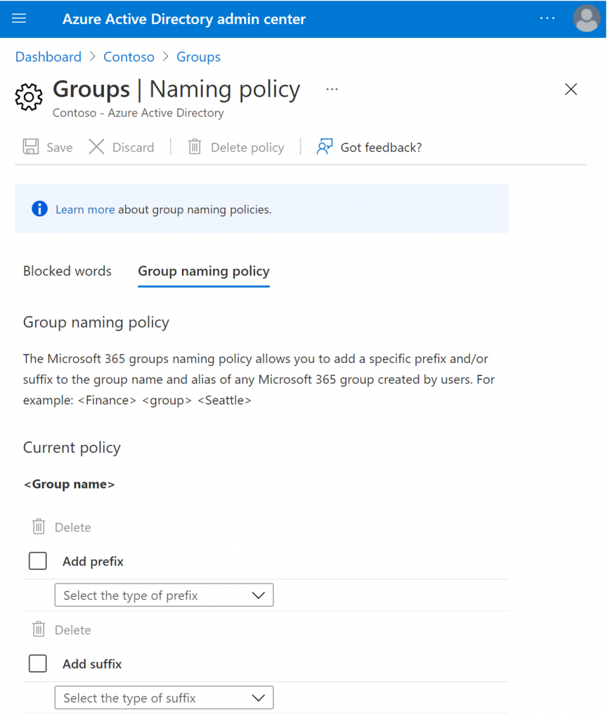 配置 Microsoft 365 groups 组命名策略 